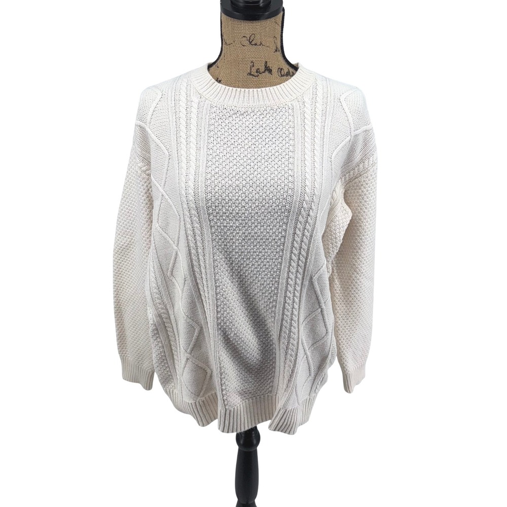 BDG Cream Cable‎ Knit Sweater XS Elbow Patches Crew Neck Cozy Comfortcore Cotton